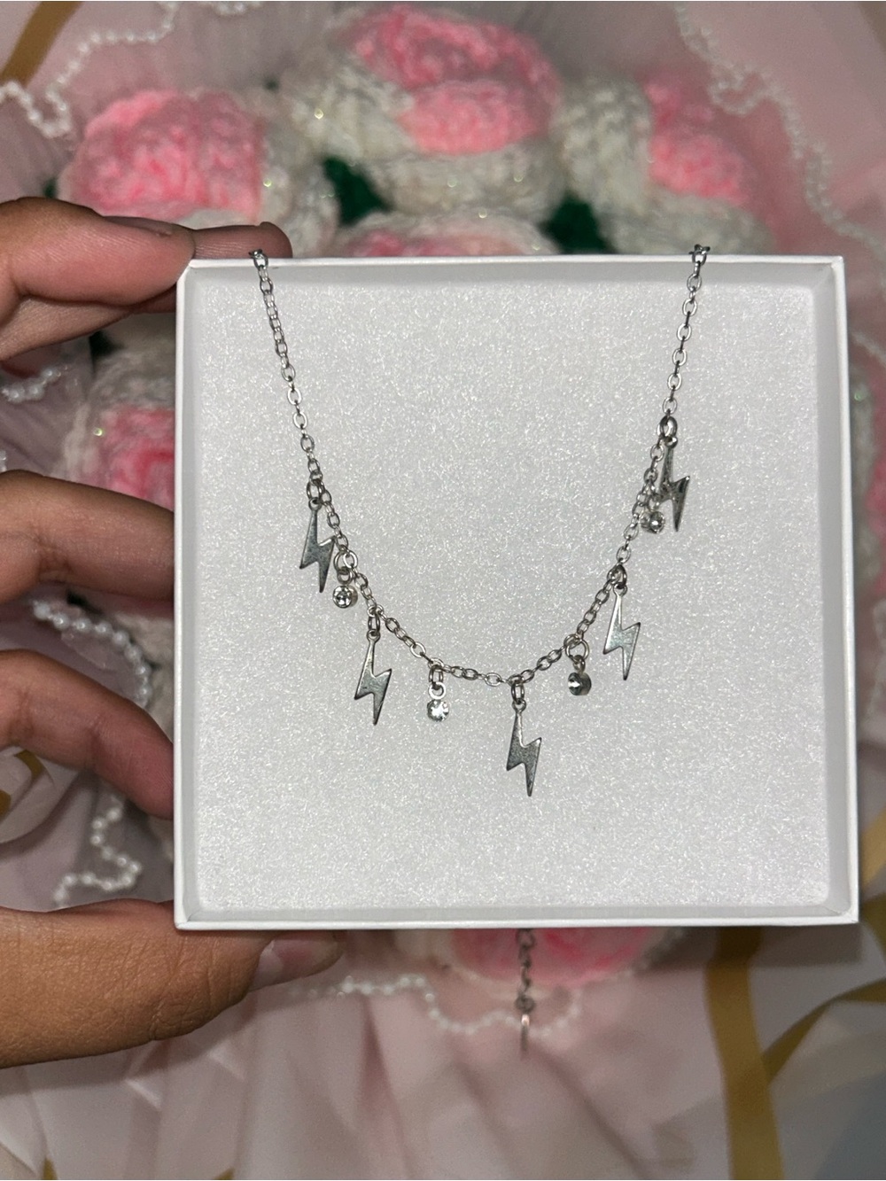 Silver Lightning Bolt Charm Necklace - Women Jewelry